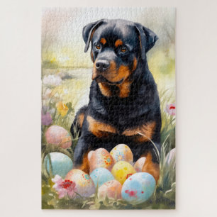 Rottweiler Hund mit Ostereiern Urlaub Puzzle