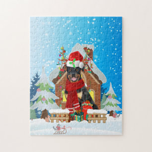 Rottweiler Hund mit Weihnachtsgeschenken Puzzle
