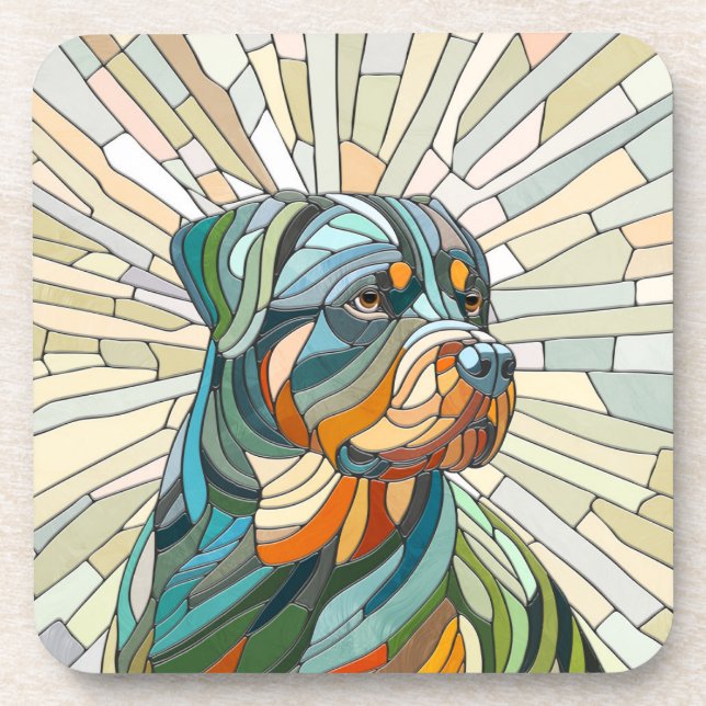 Rottweiler-Hund - Mosaikkunst Getränkeuntersetzer (Vorderseite)