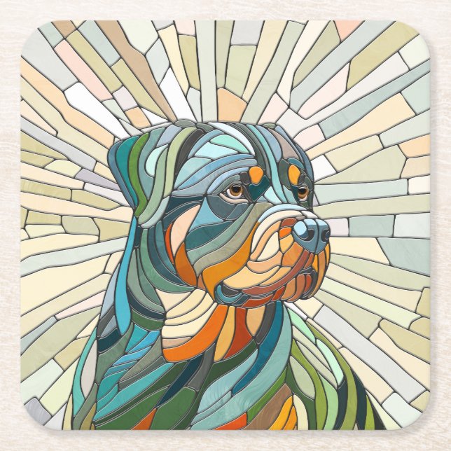 Rottweiler-Hund - Mosaikkunst Rechteckiger Pappuntersetzer (Vorderseite)