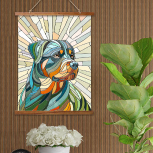 Rottweiler-Hund - Mosaikkunst Wandteppich Mit Holzrahmen