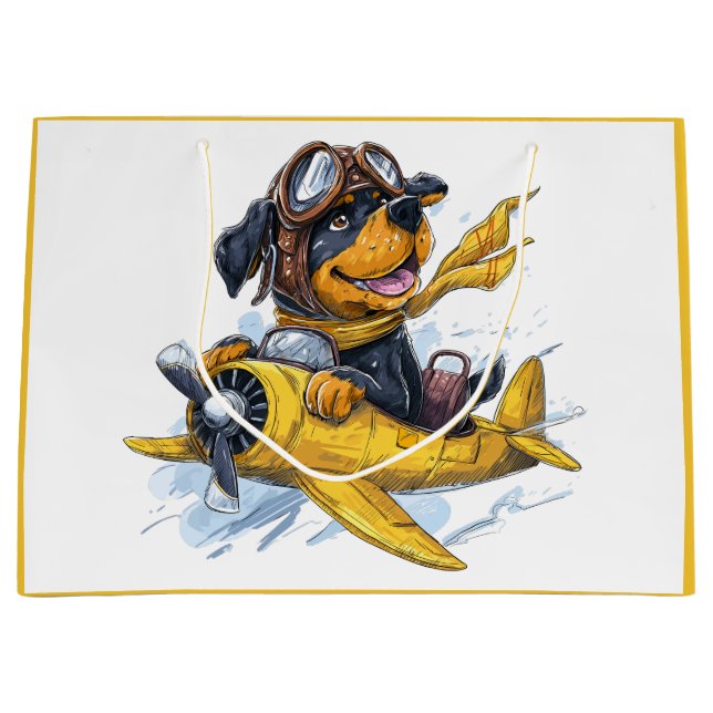 Rottweiler Hund Pilot Flugzeug Große Geschenktüte (Vorderseite)