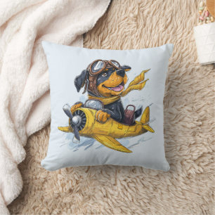 Rottweiler Hund Pilot Flugzeug Kissen
