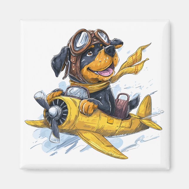 Rottweiler Hund Pilot Flugzeug Magnet (Vorne)