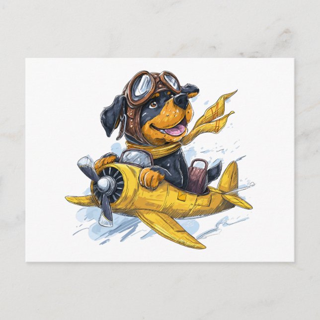 Rottweiler Hund Pilot Flugzeug Postkarte (Vorderseite)
