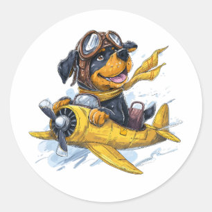 Rottweiler Hund Pilot Flugzeug Runder Aufkleber