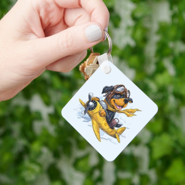 Rottweiler Hund Pilot Flugzeug Schlüsselanhänger (Hand)