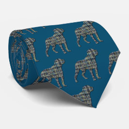 Rottweiler Hund Silhouette Gelb & Blau Grid Blau Krawatte