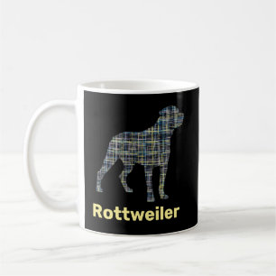 Rottweiler Hund Silhouette Gelb & Blau Grid Kaffeetasse