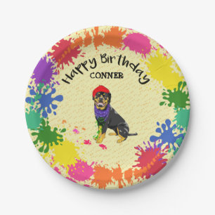 Rottweiler Hund Spaß Paint Splash Party Pappteller