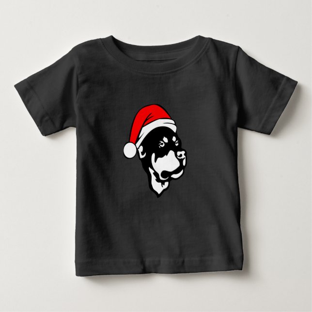 Rottweiler Hund trägt eine Red Christmas Weihnacht Baby T-shirt (Vorderseite)