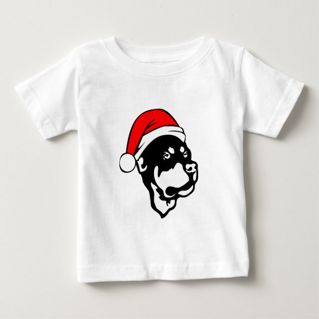 Rottweiler Hund trägt eine Red Christmas Weihnacht Baby T-shirt (Vorderseite)
