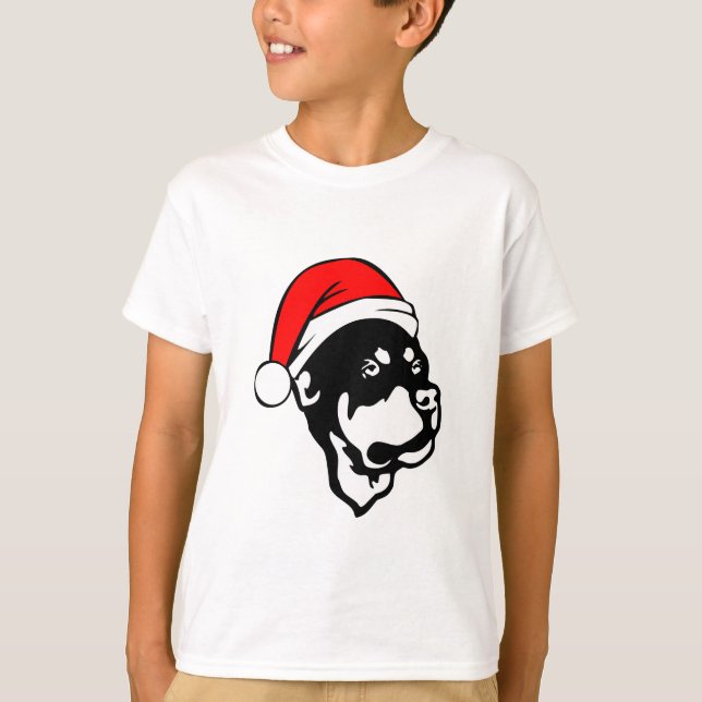 Rottweiler Hund trägt eine Red Christmas Weihnacht T-Shirt (Vorderseite)
