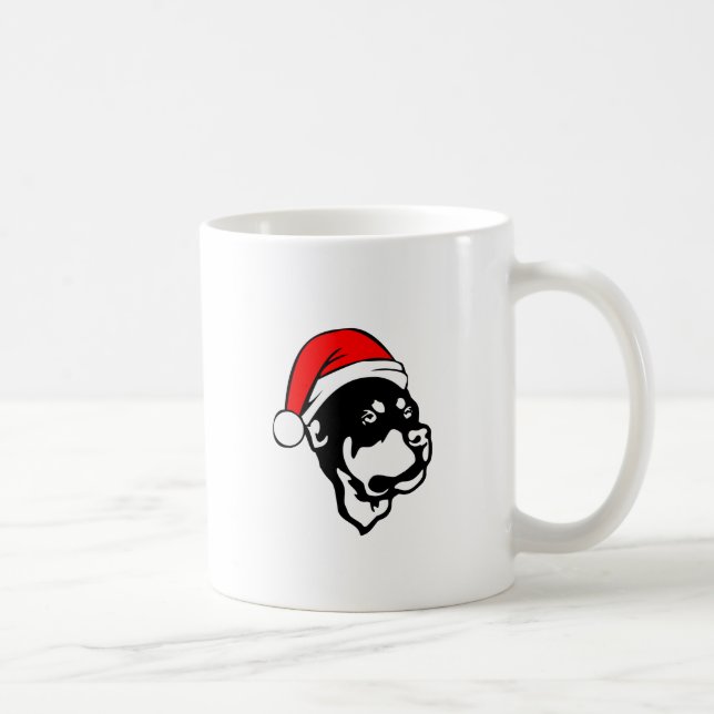 Rottweiler Hund trägt eine Red Christmas Weihnacht Tasse (Rechts)