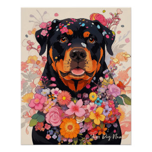 Rottweiler Hund und Blume 005 - Schneiderjuwel Poster