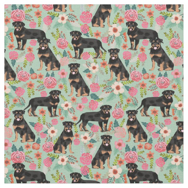 Rottweiler Hund Vintage Blumenzwerge Stoff (Nahaufnahme)