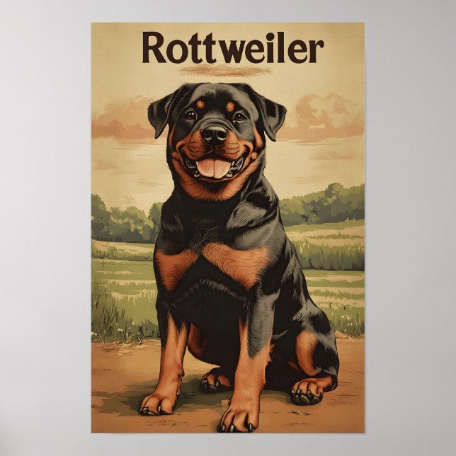 Rottweiler-Hund Vintage-Kunst Poster (Vorne)