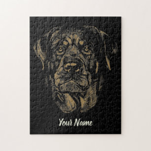 Rottweiler-Hund Vintage-Porträt Rottie-Design Puzzle