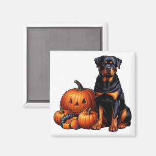Rottweiler Hund von Halloween Pumpkins sitzend Magnet