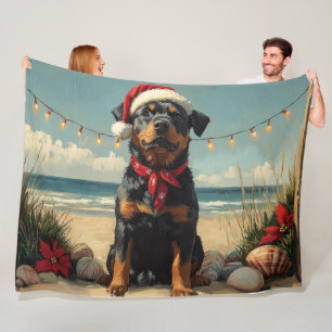 Rottweiler Hund Weihnachten Vintage Strand Fleecedecke