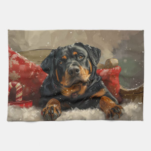 Rottweiler-Hund Weihnachtsfestlich Geschirrtuch