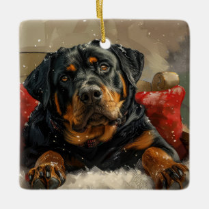 Rottweiler Hund Weihnachtsfestlich Keramikornament
