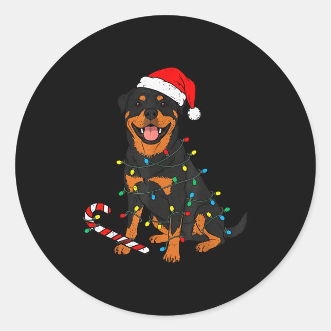 Rottweiler Hund Weihnachtslichter Santa Weihnachte Runder Aufkleber (Vorderseite)