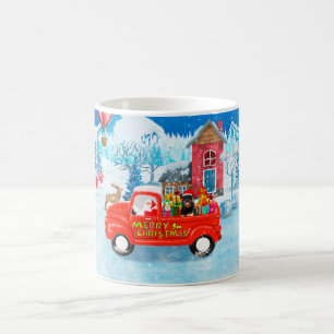 Rottweiler-Hund Weihnachtslieferwagen Schnee Kaffeetasse