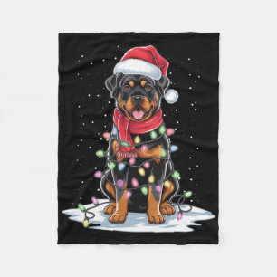 Rottweiler Hund Weihnachtsmannmütze Weihnachtsbaum Fleecedecke