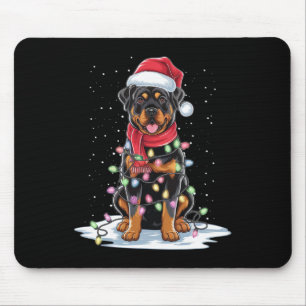 Rottweiler Hund Weihnachtsmannmütze Weihnachtsbaum Mousepad