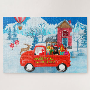 Rottweiler Hund Weihnachtswagen Schnee Puzzle