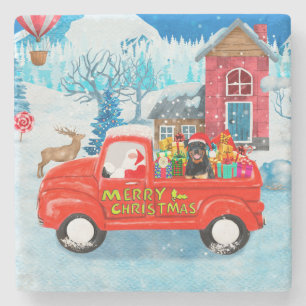 Rottweiler Hund Weihnachtswagen Schnee Steinuntersetzer