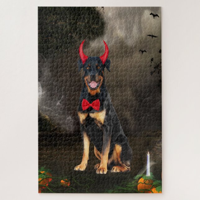 Rottweiler Hund zu Halloween-Kostüm Puzzle (Vertikal)
