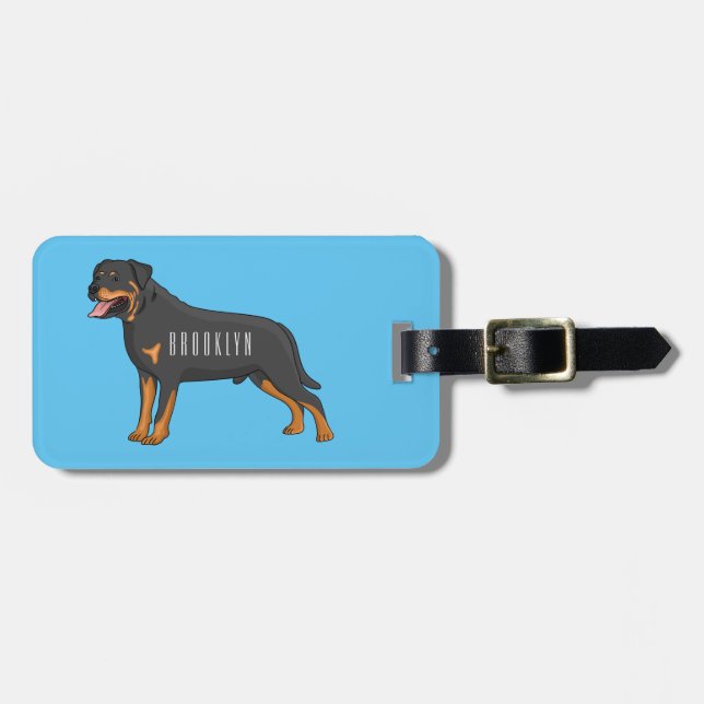 Rottweiler Hunde Cartoon Illustration Gepäckanhänger (Vorderseite horizontal)
