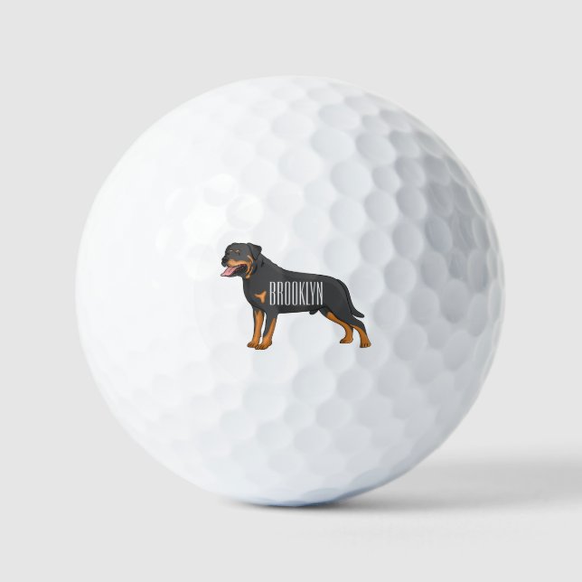 Rottweiler Hunde Cartoon Illustration Golfball (Vorderseite)