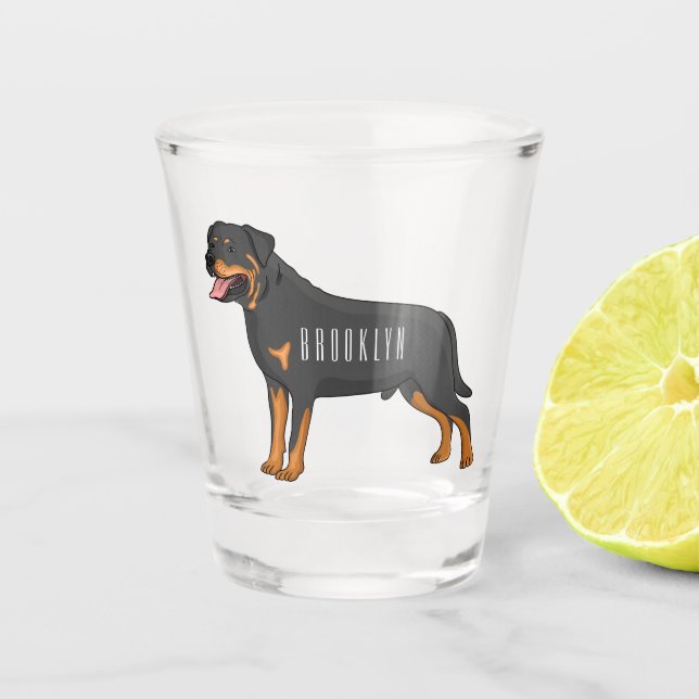 Rottweiler Hunde Cartoon Illustration Schnapsglas (Vorderseite)
