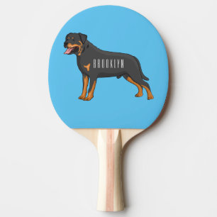 Rottweiler Hunde Cartoon Illustration Tischtennis Schläger