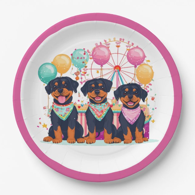 Rottweiler Hunde im Karneval Pappteller (Vorderseite)