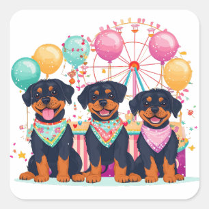 Rottweiler Hunde im Karneval Quadratischer Aufkleber