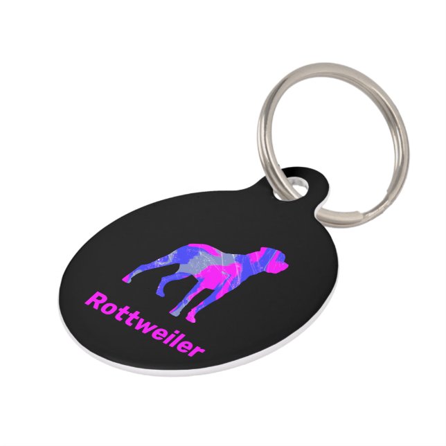 Rottweiler Hunde Silhouette Crazy Hot Pink & Blue Haustiermarke (Seite)