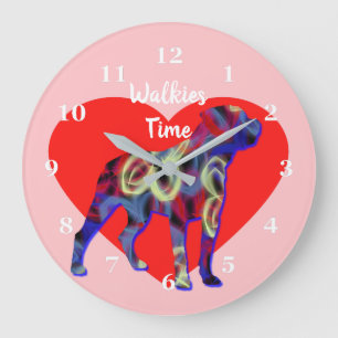 Rottweiler Hunde Silhouette Valentinstag Rosa Große Wanduhr
