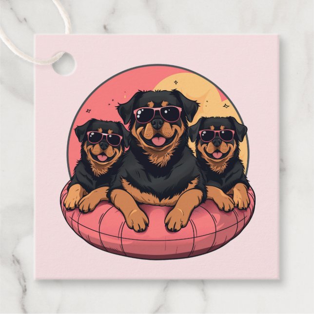 Rottweiler Hunde Sommer Pool Flolows Geschenkanhänger (Vorderseite)