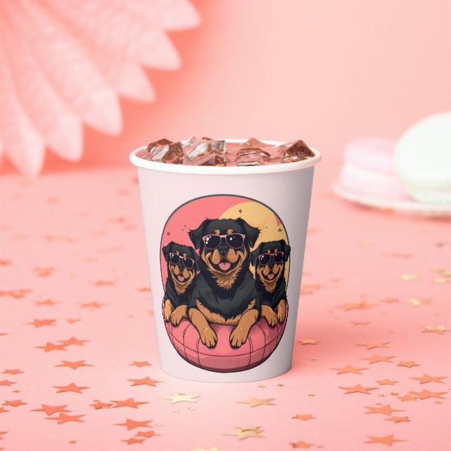 Rottweiler Hunde Sommer Pool Flolows Pappbecher (Insitu)