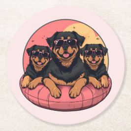 Rottweiler Hunde Sommer Pool Flolows Runder Pappuntersetzer