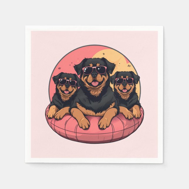 Rottweiler Hunde Sommer Pool Flolows Serviette (Vorderseite)