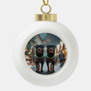 Rottweiler Hunde Weihnachten Schnee Feiertag Keramik Kugel-Ornament