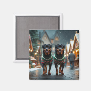 Rottweiler Hunde Weihnachten Schnee Feiertag Magnet