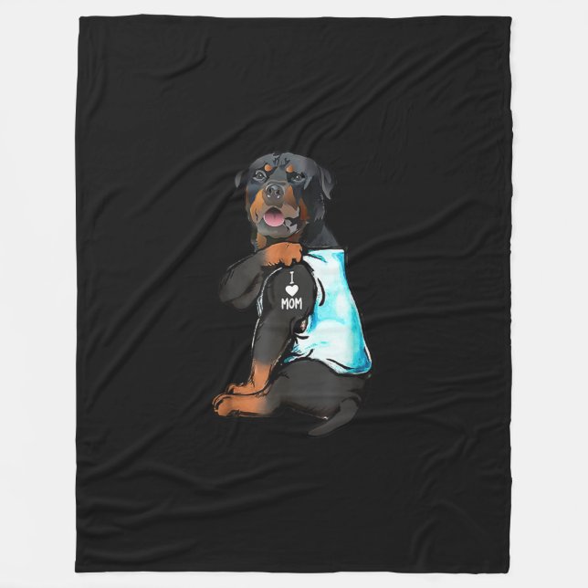 Rottweiler I Liebe Mama Tattoo Fleecedecke (Vorderseite)