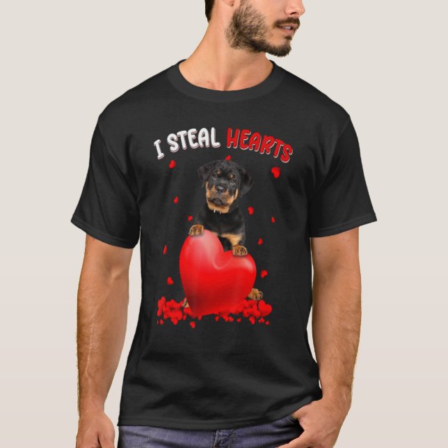 Rottweiler I Stearts Niedlich Hunde Umarmung Herz  T-Shirt (Vorderseite)