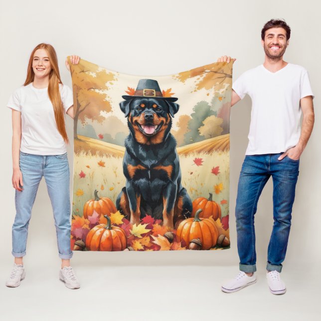 Rottweiler im Herbst hinterlässt Erntedank Art Fleecedecke (Beispiel)